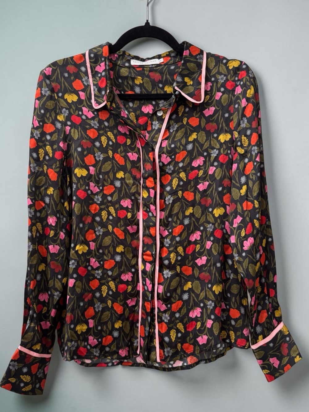 Taylor Tillman New York Floral Piped Button Front Blouse Size Small